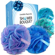 Loofah Bath-Sponge XL Swirl-Deep-4-Pack // Extra Large 75g Soft Mesh Net Luff...