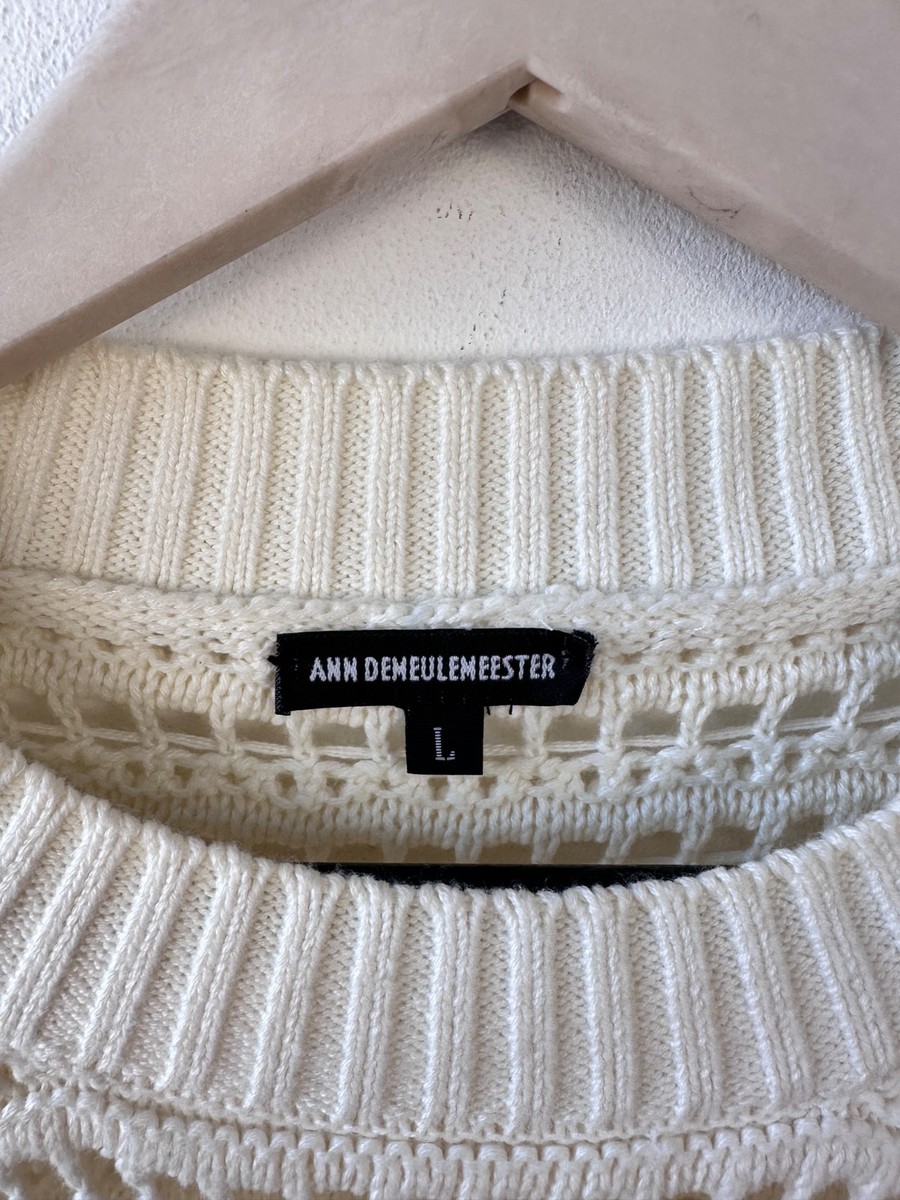 Ann Demeulemeester Ivory Crochet Knit Sweater Large Mesh Net Top