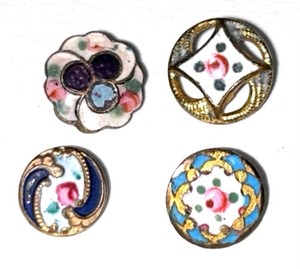 4 Diminutive Enamel Buttons #1325