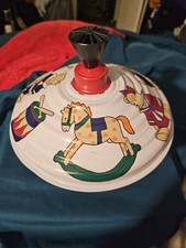 Vintage LBZ Tin Metal Spinning Top Toy - White/Red Teddy Bears, Trains Germany