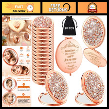 20 Pcs Compact Folding Pocket Makeup Mirrors - Handheld Round Cosmetic 1X/2X Mag