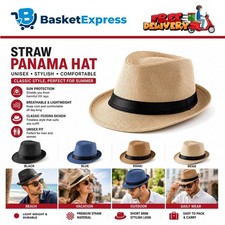 Unisex Straw Panama Hat Summer Beach Sun Short Brim Fedora Trilby Cuban Cap US