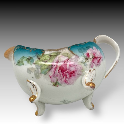 K. Steinmann SILESIA Porcelain Creamer Hand Painted Roses & Gold Gilt c.1900-31 - Picture 6 of 7
