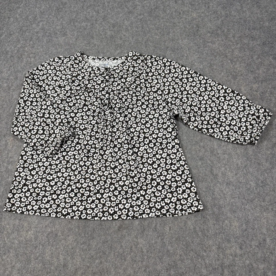 Blusa Top Camisa Croft & Barrow Manga 3/4 Floral Para Mujer Talla XXL Negra Blanca Foto 2 de 4