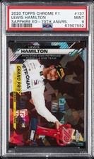 2020 TOPPS CHROME FORMULA 1 SAPPHIRE 70TH ANNIVERSARY LEWIS HAMILTON 65/70 PSA 9