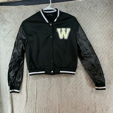 Shein Womens XS Jacket Black Cropped Letterman Varsity School Spirit