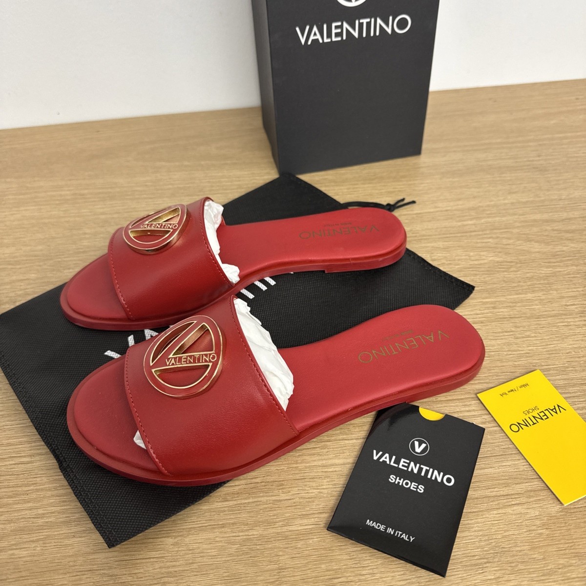 VALENTINO BY MARIO Black/Red Leather Logo Slide Sandals Men’s Size 11/44 Valentino Garavani Men main image 3