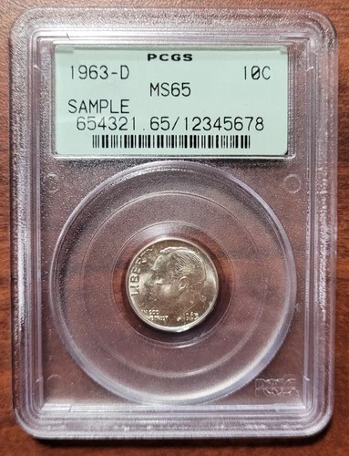 PCGS SAMPLE Slab OGH 1963-D Roosevelt Dime MS 65 Nice Scratch-free Holder