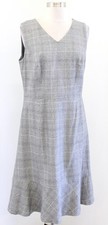 Talbots Gray Glen Plaid V Neck Flounce Hem Wool Sheath Dress 10 Woven in Italy