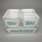 Vtg SetPYREX 503, 502, 501 x 2 Stackable Dishes/Lids Turquoise Amish Butterprint