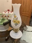 Vintage Milk Glass Hurricane Lamp Yellow Floral 13” Underwriters Laboratories