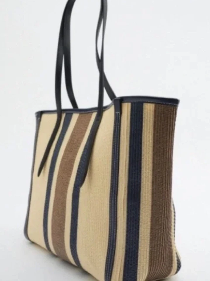 Nuevo con etiquetas Bolso de Mano Zara Tejido en Contraste Grande Marrón Tostado OS Ref 6341/910 Nuevo Foto 2 de 4