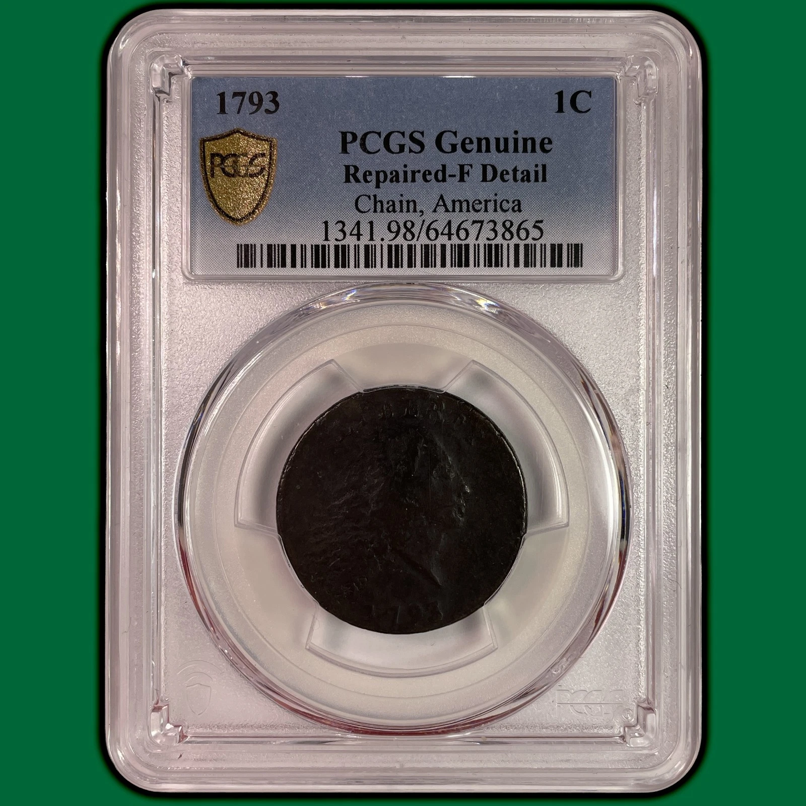 1793 Flowing Hair Chain Cent PCGS F Fine Coin, Repaired - Great Details #38873