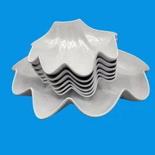 Clam Shell Shaped Serving Bowl with 6 Individual Bowls Melamine Pearl White