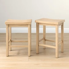 Smith Collection Set of 2 Solid Wood Counter Height Bar Stools, 24-Inch Saddl...