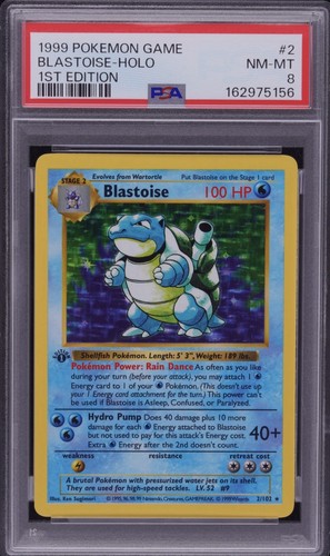 Blastoise 2/102 Base Set Shadowless 1st Edition Holo PSA 8 English 1999