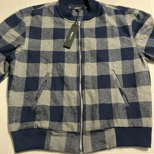 NovaMen Mens Navy Plaid Bomber Jacket M NWT image 5