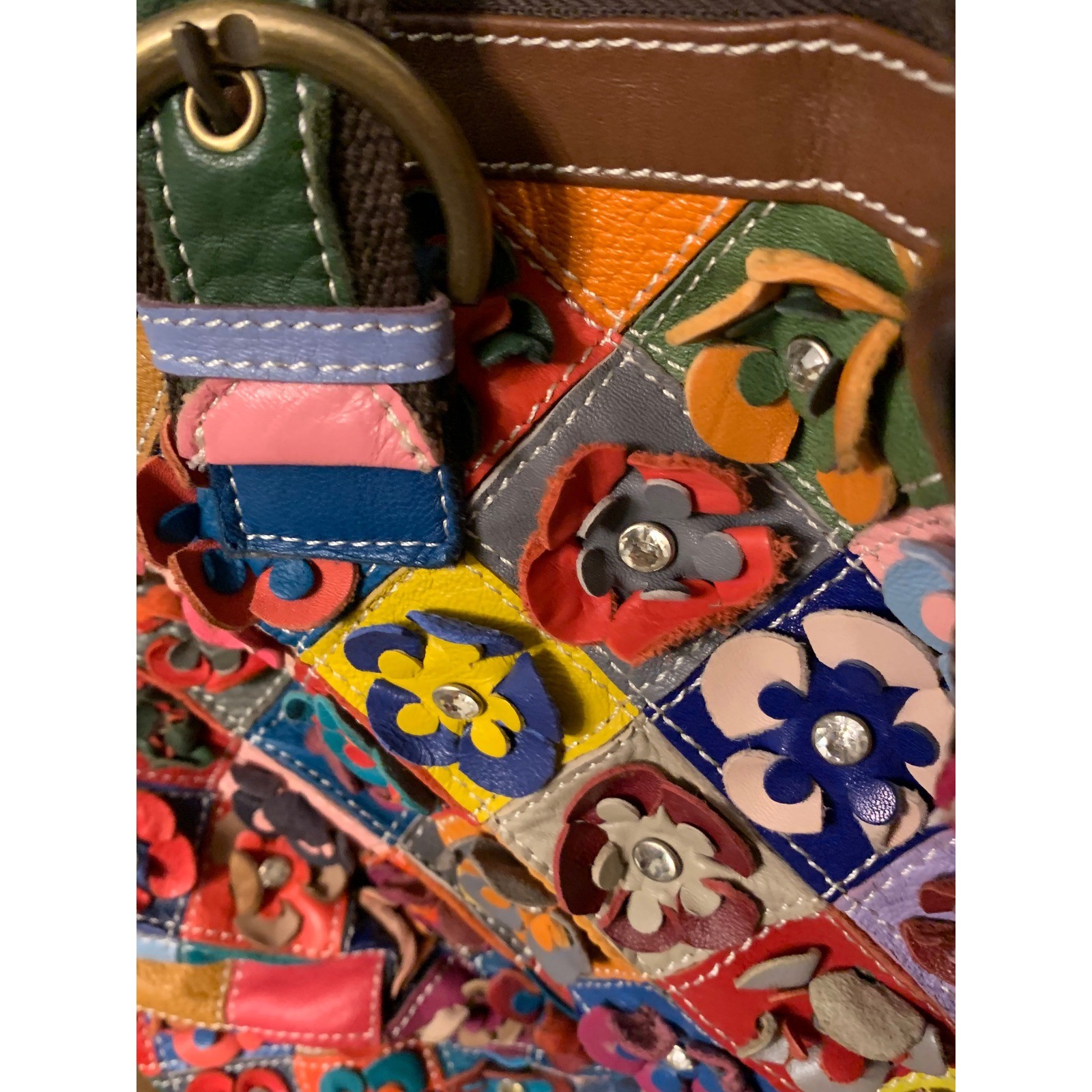 Boho Patchwork pLeather Flower Shoulder Bag Multi… - image 3