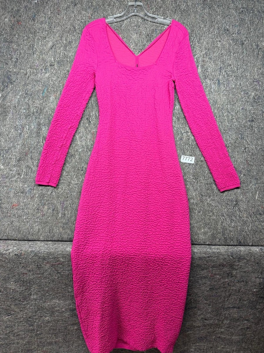 Aje Dress Echo Bubble Body Keyhole Stretch Hot Pink Square Neck Size S