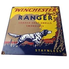 Vintage Winchester Ranger Shot Shells Dog Porcelain Signs - Hunting Sign