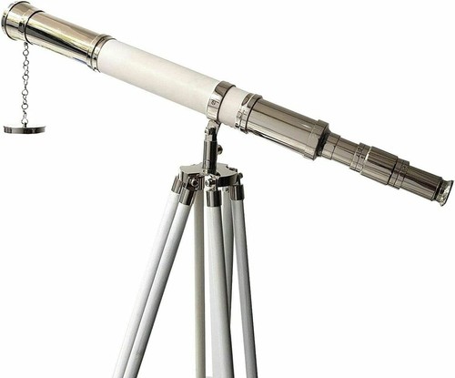 Handmade Antique Brass Single Barrel Telescope 27" with Wooden Tripod Stand - Picture 3 of 4