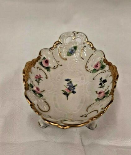 Lindner - Footed Candy Dish - Appliqued Roses - Reticulated - Picture 3 of 6
