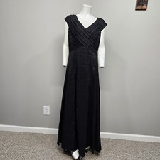 KM Collections by Milla Bell Gown Dress Maxi Plus Size 14 Black Taffeta Beaded