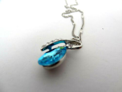 Sapphire Blue Crystal Pendant Necklace White Gold Plated Womens Fashion Jewelry - Picture 7 of 10
