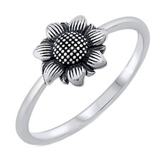 Solid 925 Sterling Silver Oxidized 9mm Vintage Style Sunflower Ring Sizes 4-10