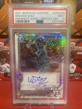 🔥WILMAN DIAZ🔥2021 BOWMAN CHROME PROSPECT SPECKLE REFRACTOR AUTO /299 PSA 9
