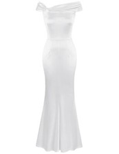 Ladies Long Bandage Fited Mermaid Evening Gown Party Dress (White L)