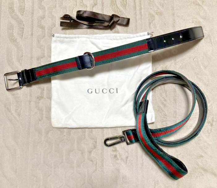 GUCCI Sherry Line Dog Collar 36-40cm & Leash 165cm W/Box Medium Dog Unused  | eBay