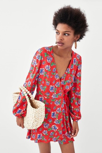 Z Zara Rosso Blu Verde Stampa Floreale Crossover Tuta Mini Abito L Large 12  8 40 | eBay