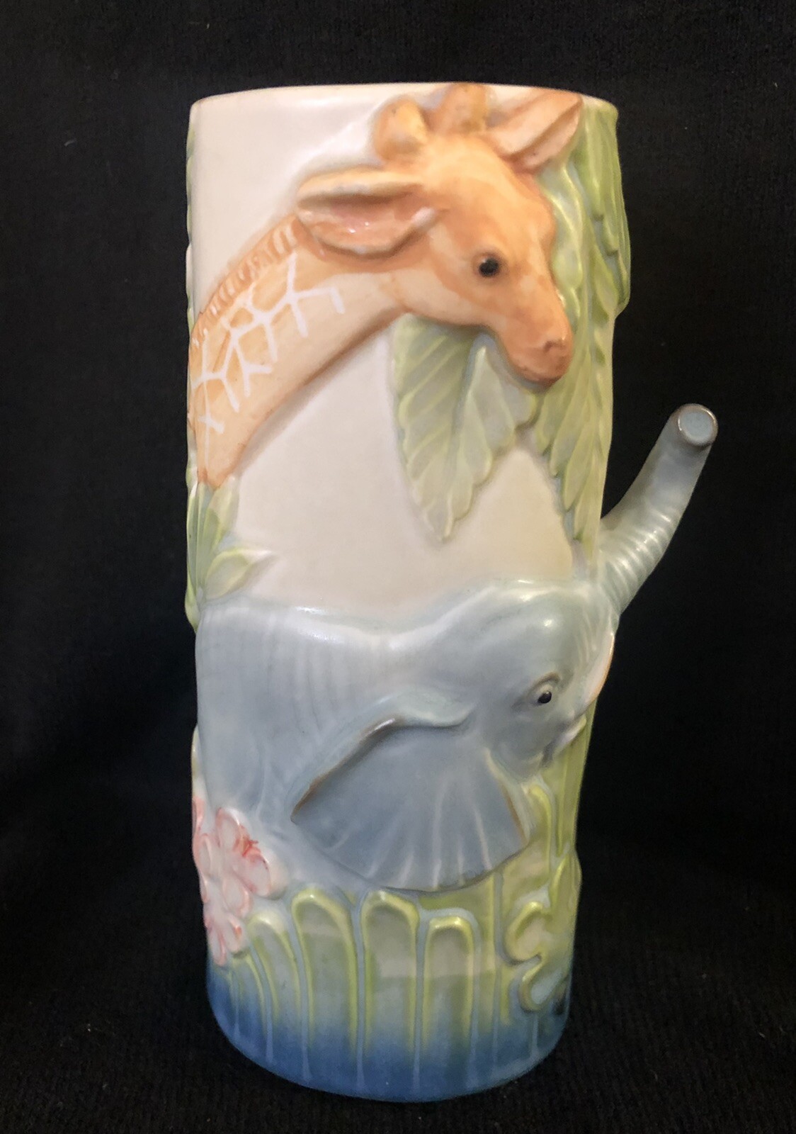 Vintage Jungle Vase Takahashi San Francisco 3D Animals Scene