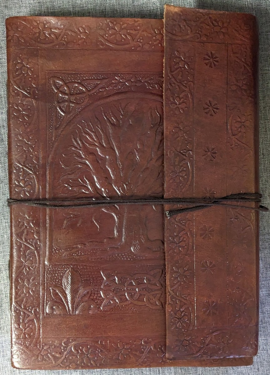 Handmade 10&quot; Embossed Leather Journal Fantasy Tree Blank D&amp;D 