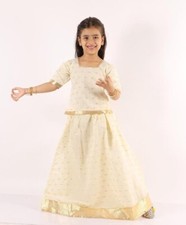 Indian Kids Ethnic Silk Pavda Pattu  Zari-work Lehenga Choli for Girls