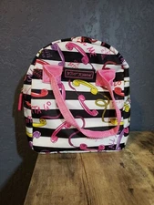 Betsey Johnson Insulated Lunch Tote, Black & White Striped, Telephones, XOX
