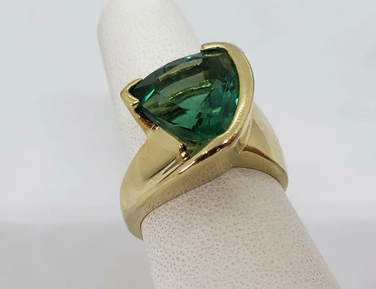 14k Yellow Gold Synthetic Green Triangle Quartz Ring Size 6.5