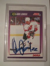 1991 CLAUDE LEMIEUX #22 SCORE NHL HOCKEY CARD AUTOGRAPHED - BBA-21