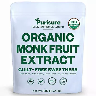 Purisure Organic Monk Fruit Extract 125g for Low-Carb & Keto Diets 400 Servings