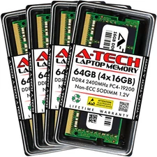 A-Tech 64GB Kit 4x 16GB PC4-19200 Laptop SODIMM DDR4 2400 MHz Non-ECC Memory RAM