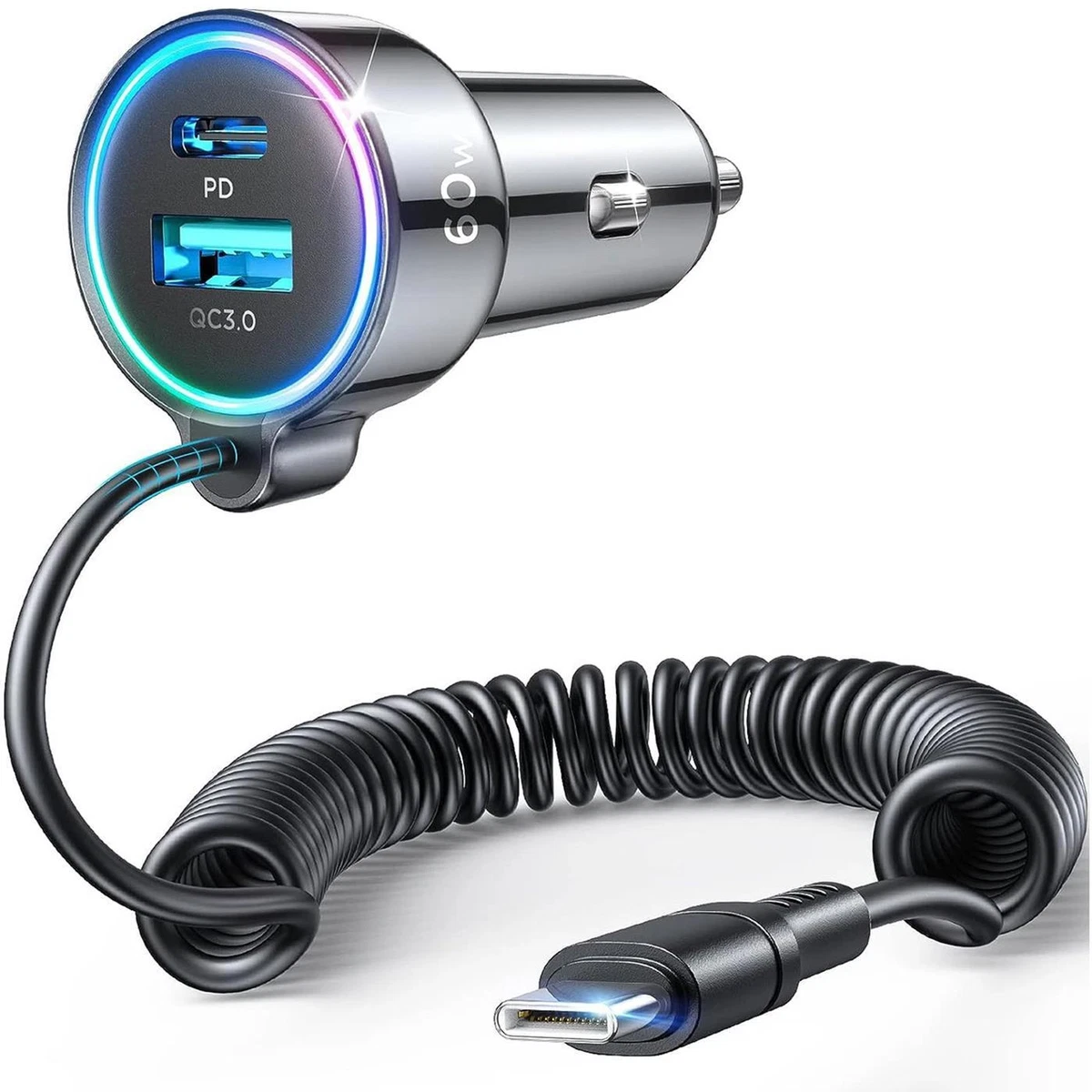 Chargeur De Voiture 66W, Charge Rapide PD QC3.0 Avec Voltmètre, Prise Allume -cigare, Adaptateur D'alimentation Pour IPhone 11 12 Samsung Xiaomi