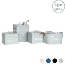 4 x Vintage Metal Utility Room Storage Canisters Industrial Style Tins cm Grey