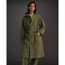 Everlane Canvas Organic Cotton Parka In Forest Green Large Full Zip Button Front