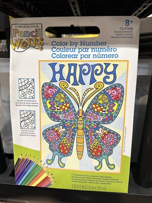 Dimensions Pencil Works Color By Number 9''X12'' Patterned Butterfly 73-91496 NEW