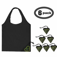 6 Pack Reusable Grocery Bag Heavy Duty Shopping Tote Design Washable Polyester