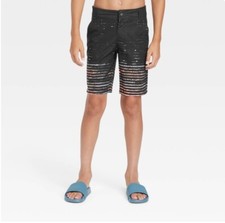 Boys' Striped Hybrid Swim Shorts - art class  Black/orange size 14 Husky 020