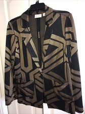 CHICO'S SIZE 1 LINEAR GEO BLAZER JACKET BLACK GOLD PERFECT