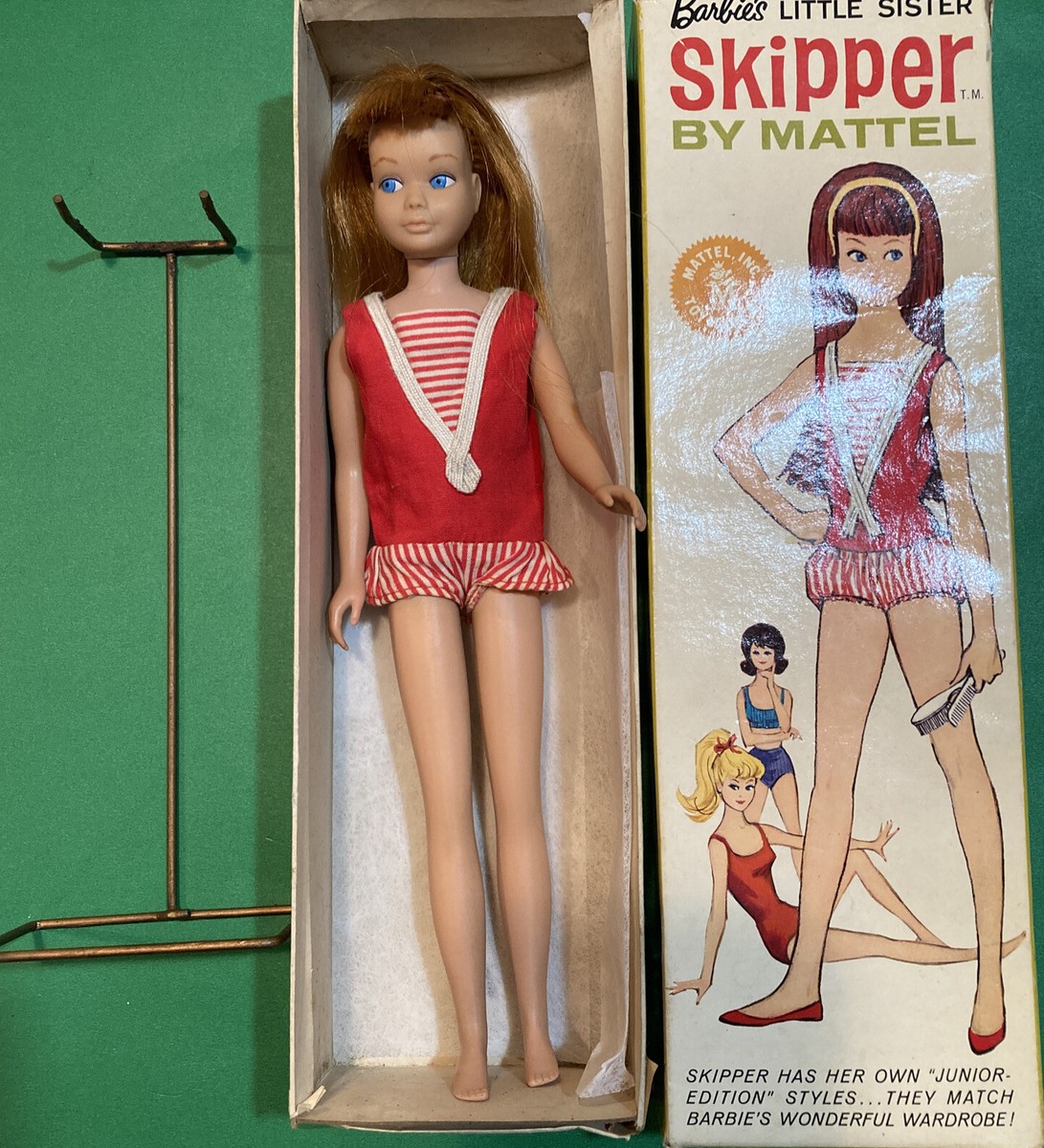 Vintage Skipper Doll, Box, Stand, Swimsuit, by Mattel, Redhead