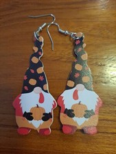 Halloween Faux Leather Gnome Teardrop Earrings New Not Worn Double-Sided Design